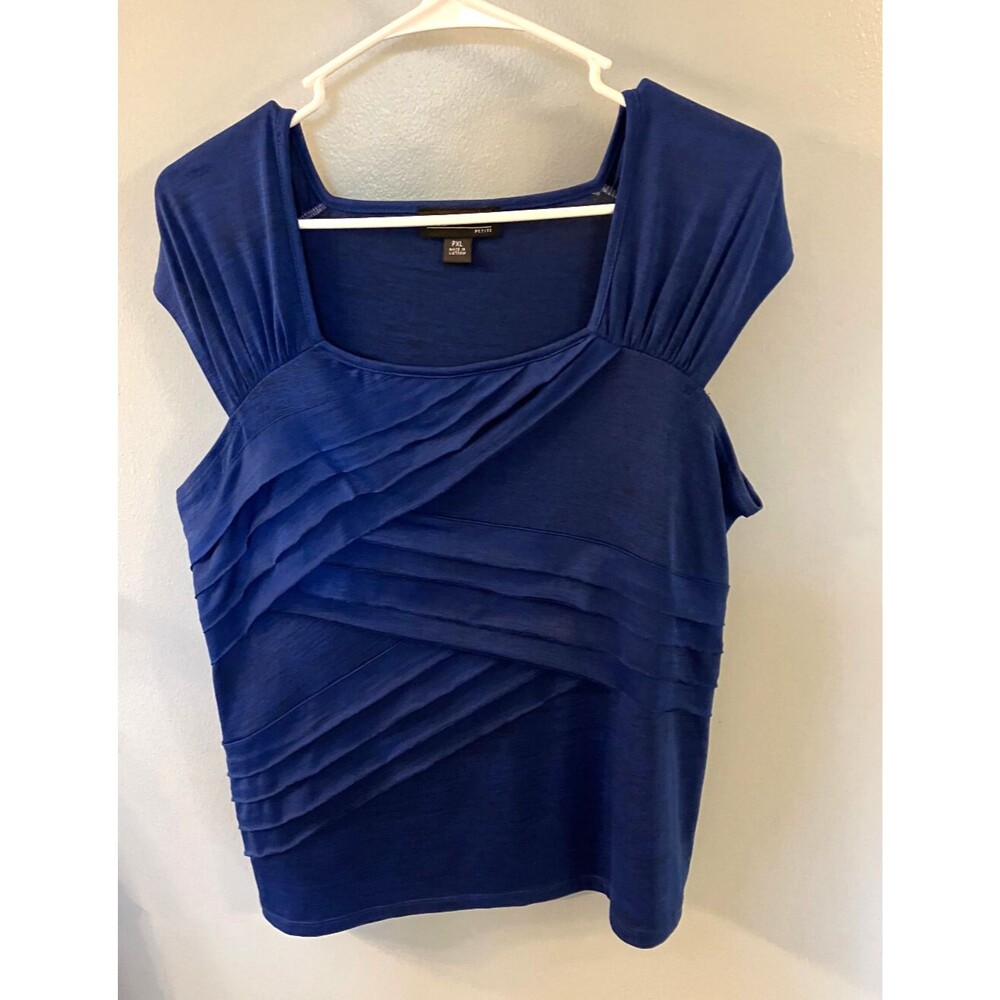 AGB Petite Women's Top Blouse Tiered Ruffle Dark Blue Size PXL